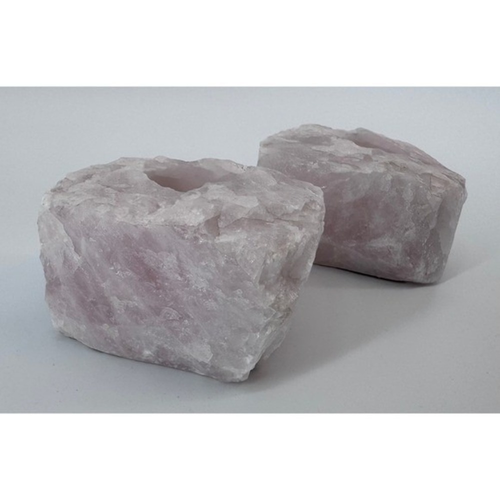 Rose Quartz Crystal Candle Tealight Votive Holders Set of 2 Raw Gemstone Carved - Picture 3 of 16